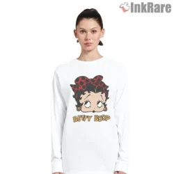 Betty Boop Classic Red Bow Vintage Face Shirt on white long sleeve shirt for women graphic tee