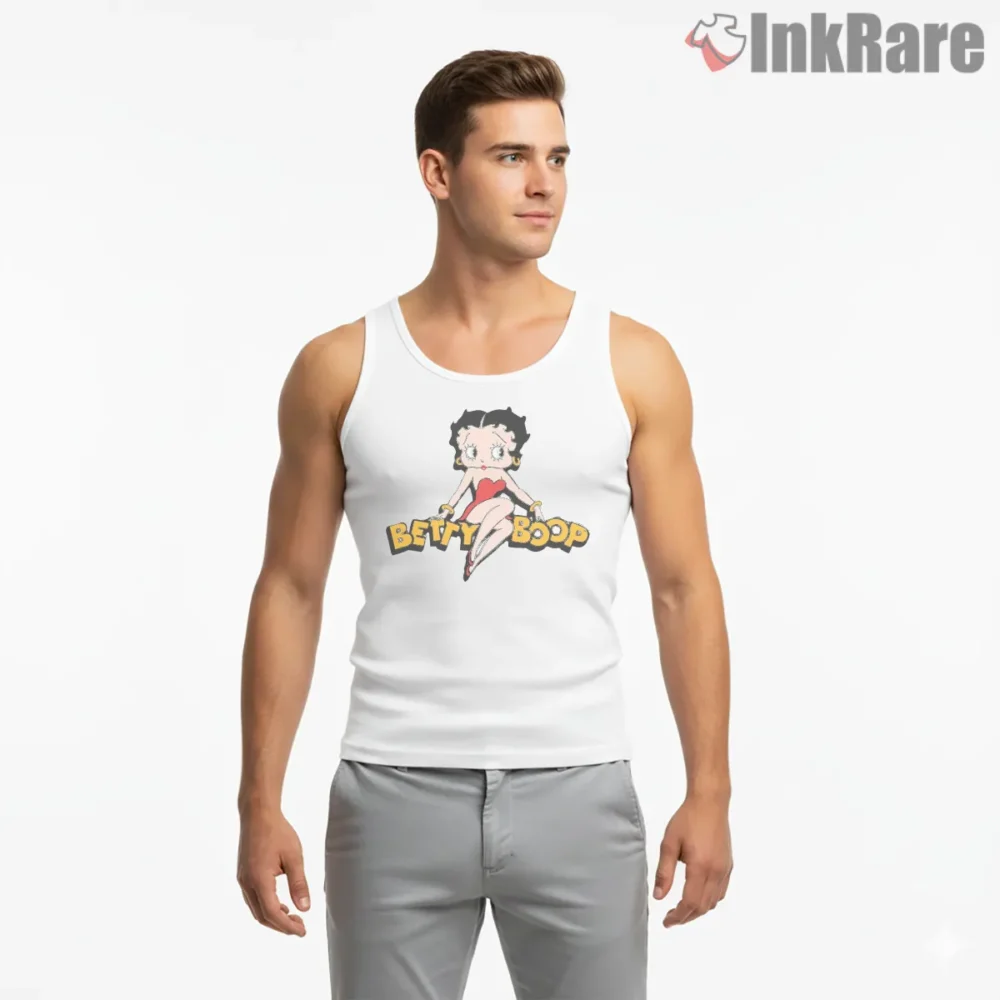 Betty Boop Classic Red Dress Logo Shirt on white tank top for men graphic tee