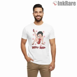 Betty Boop Classic Red Dress Pinup Pose Shirt on white short sleeve shirt for men graphic tee