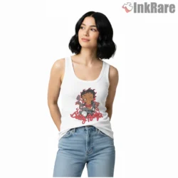 Betty Boop Classic Rider Retro Motorcycle Shirt on white tank top for women graphic tee