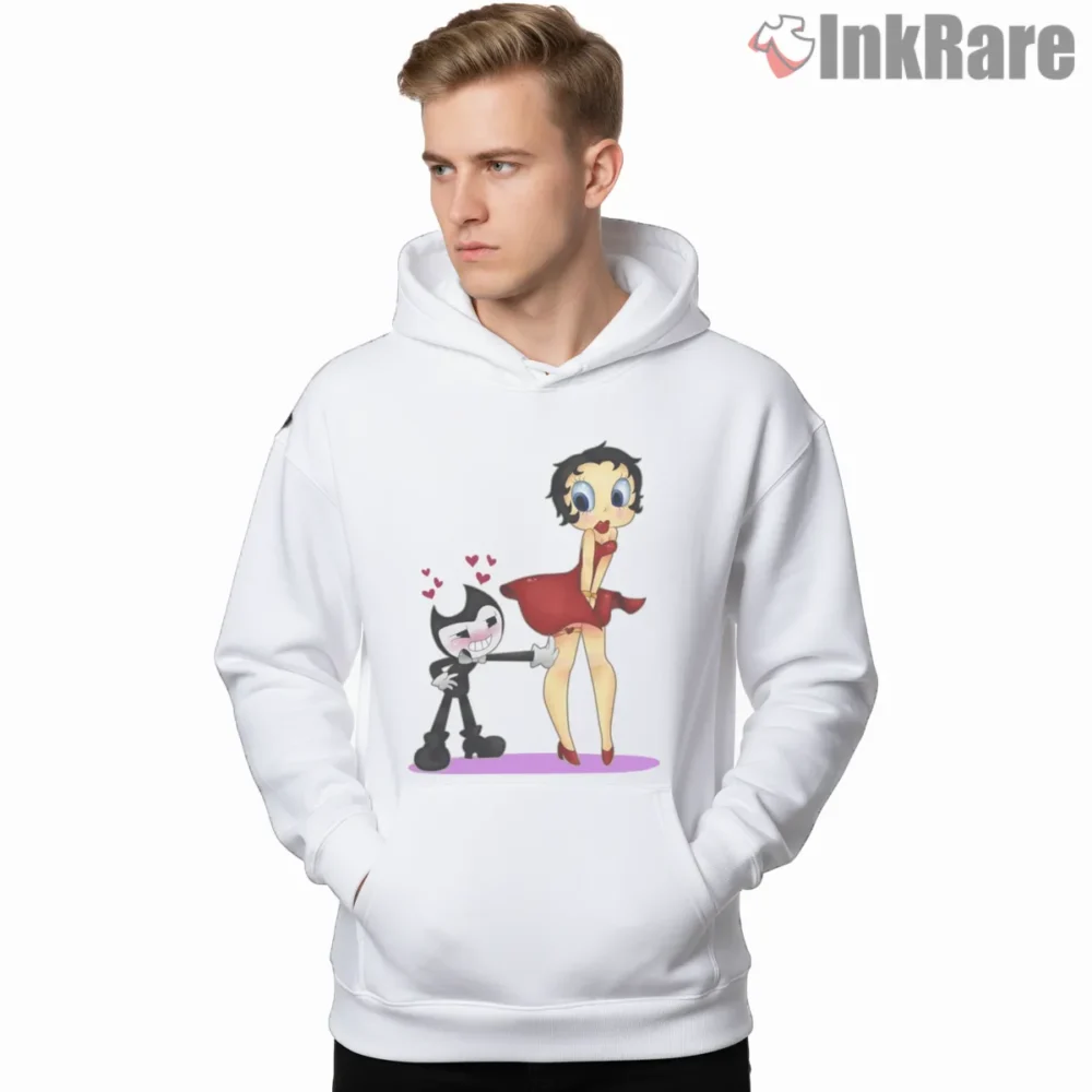 Betty Boop Dancing With Cartoon Cat Shirt on white hoodie for men graphic tee