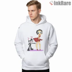 Betty Boop Dancing With Cartoon Cat Shirt on white hoodie for men graphic tee