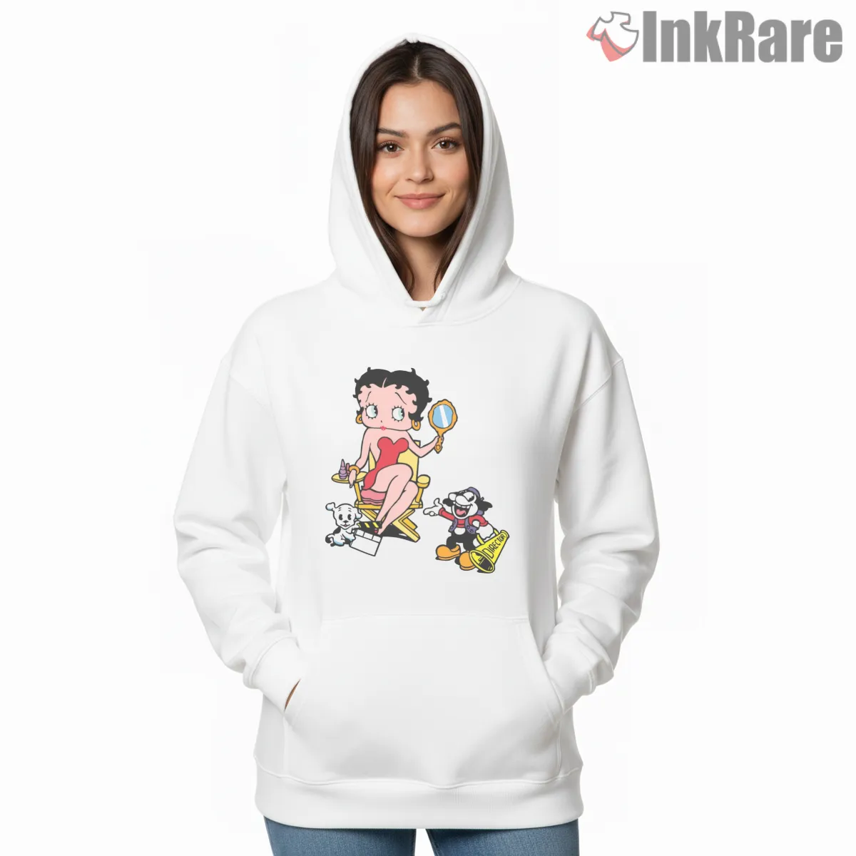 Betty Boop Director Chair Cartoon Friends Set Shirt on white hoodie for women graphic tee