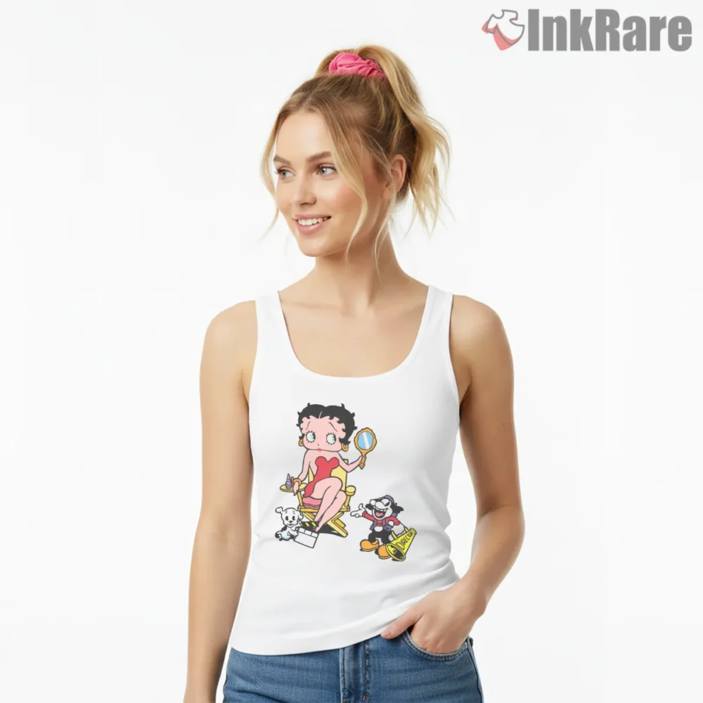 Betty Boop Director Chair Cartoon Friends Set Shirt on white tank top for women graphic tee