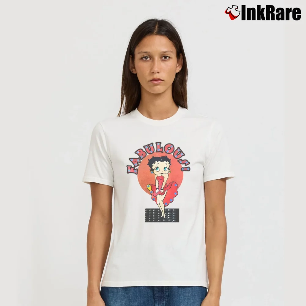 Women’s Betty Boop Fabulous Cartoon Signature T-Shirt in white | Soft, Flattering Fit