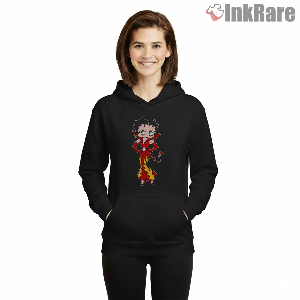 Betty Boop Fiery Devil Confidence Hoodie Black Betty Boop Fiery Devil Confidence Shirt on black hoodie for women graphic tee