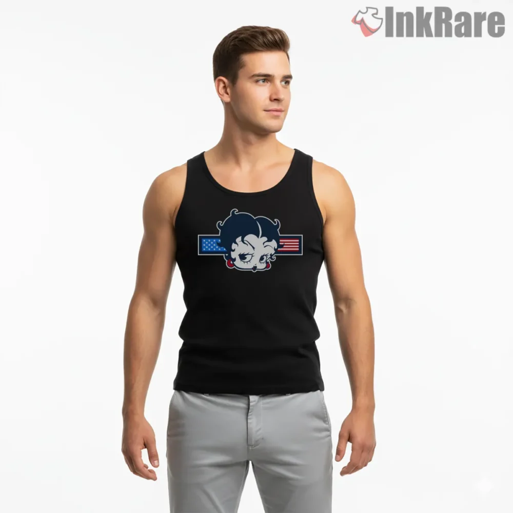 Betty Boop Fourth Of July Flag Bar Shirt on black tank top for men graphic tee