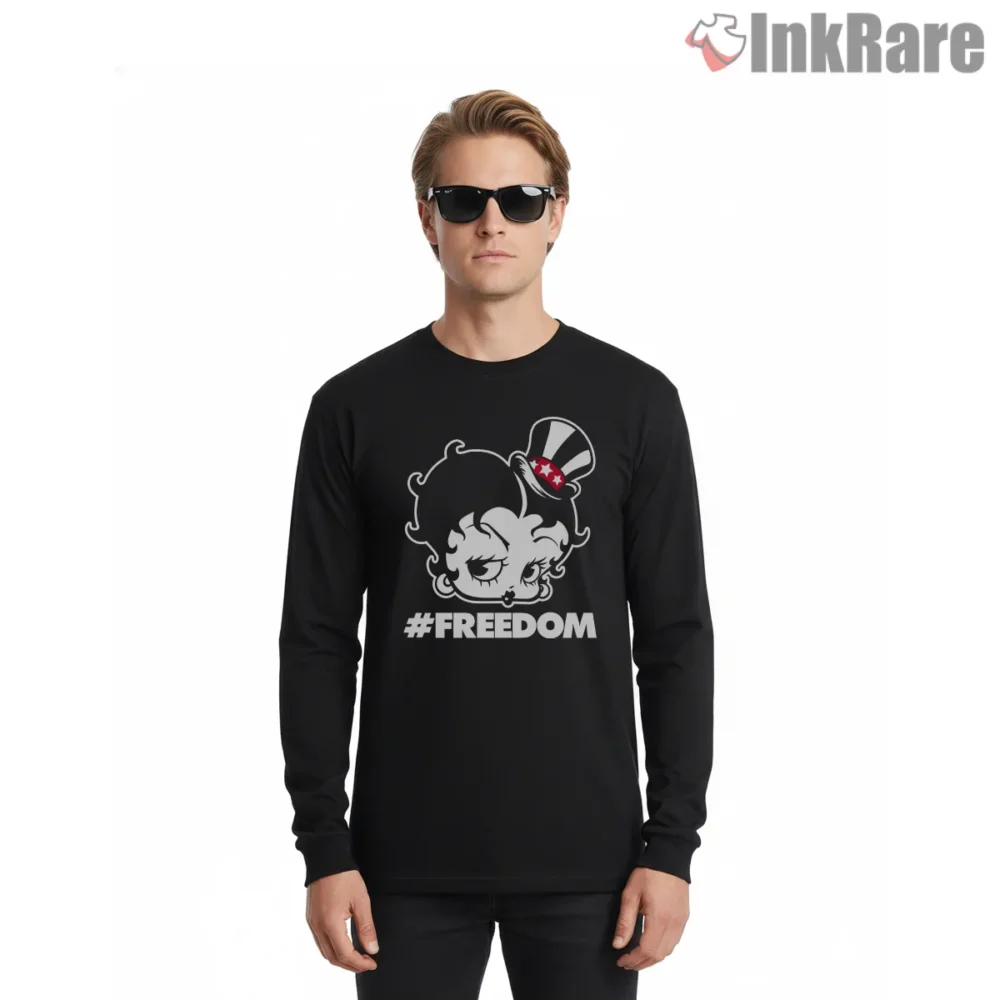 Betty Boop Freedom Patriotic Fourth Of July Shirt on black long sleeve shirt for men graphic tee