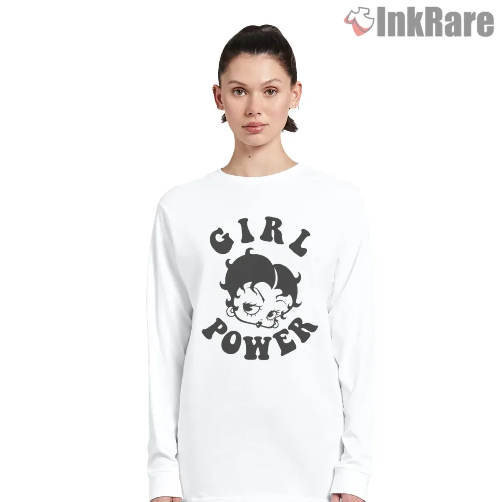 Betty Boop Girl Power Bold Graphic Shirt on white long sleeve shirt for women graphic tee