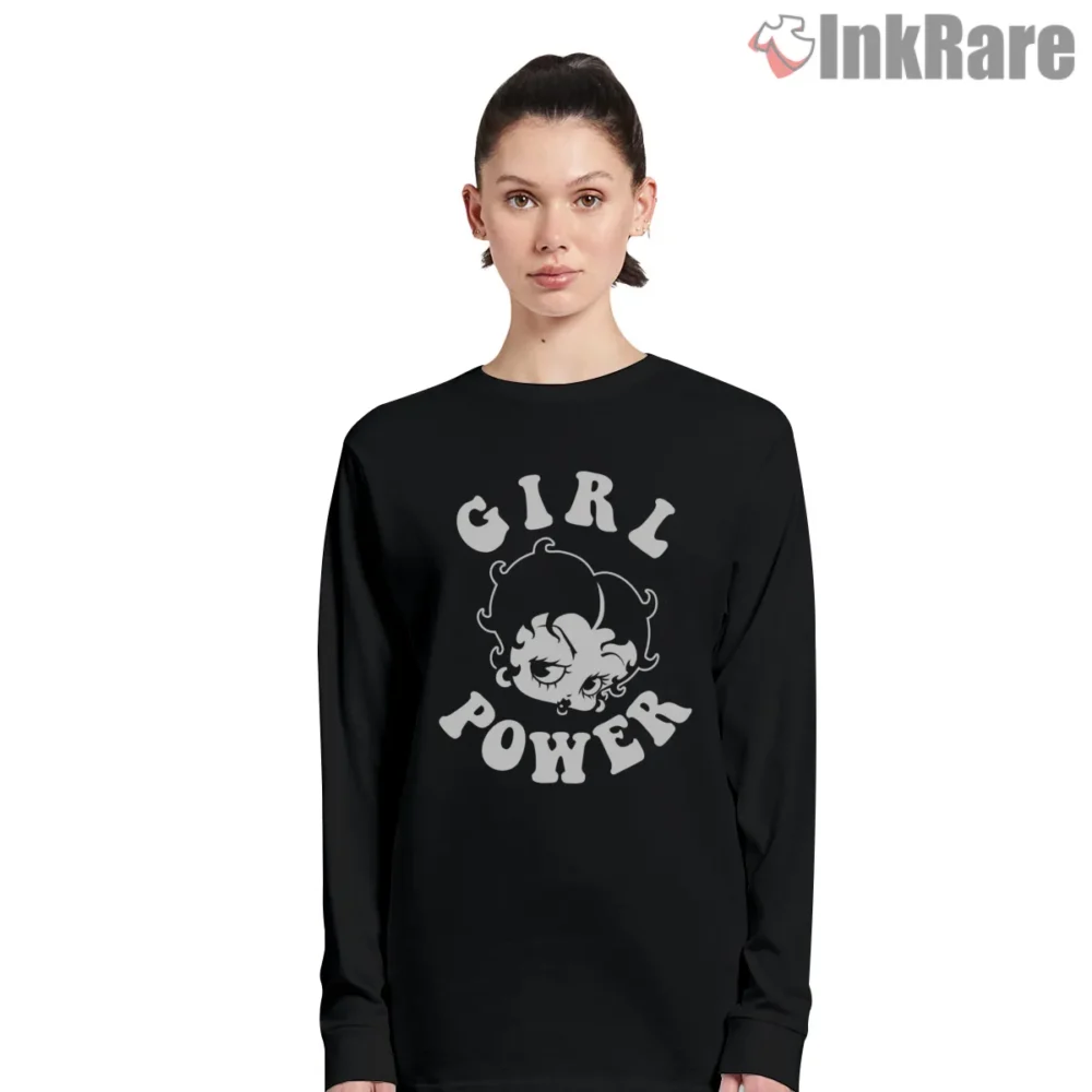Betty Boop Girl Power Bold Lettering Shirt on black long sleeve shirt for women graphic tee