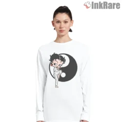 Betty Boop Girl Power Kung Fu Yin Yang Shirt on white long sleeve shirt for women graphic tee