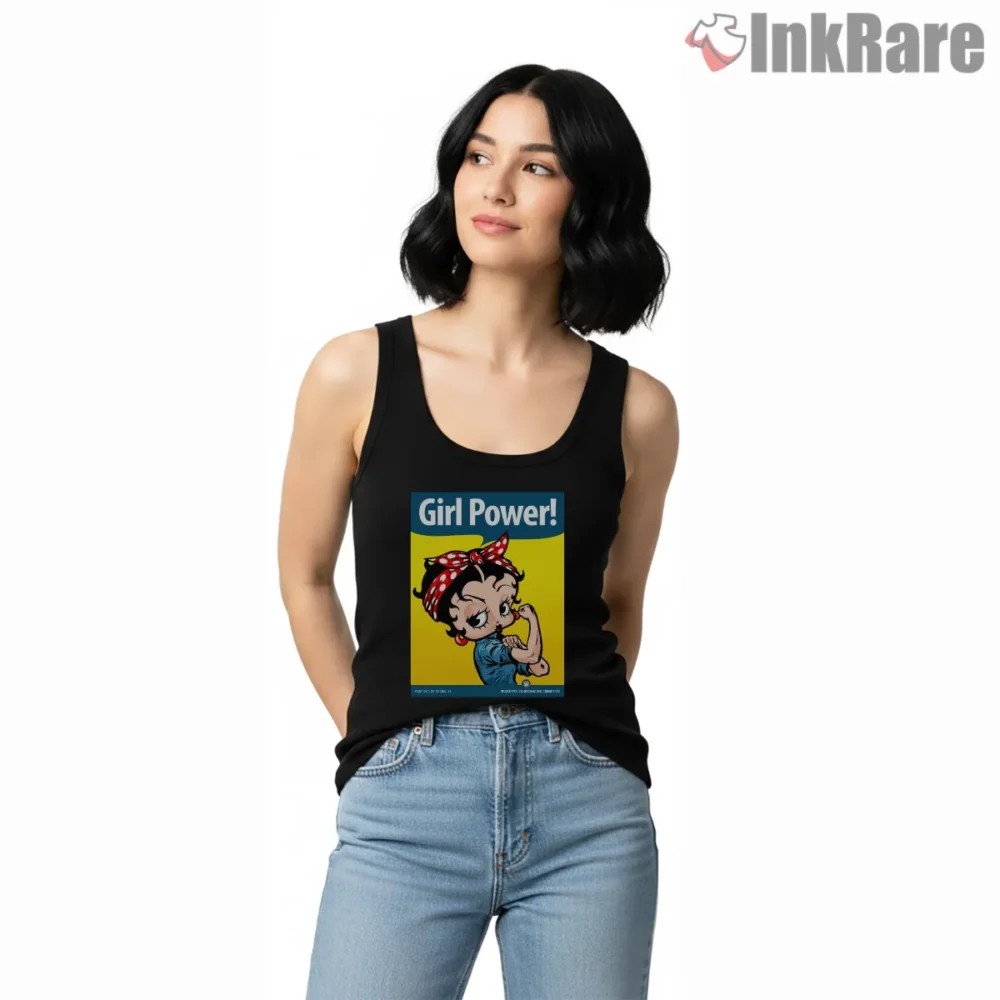 Betty Boop Girl Power Rosie Style Shirt on black tank top for women graphic tee