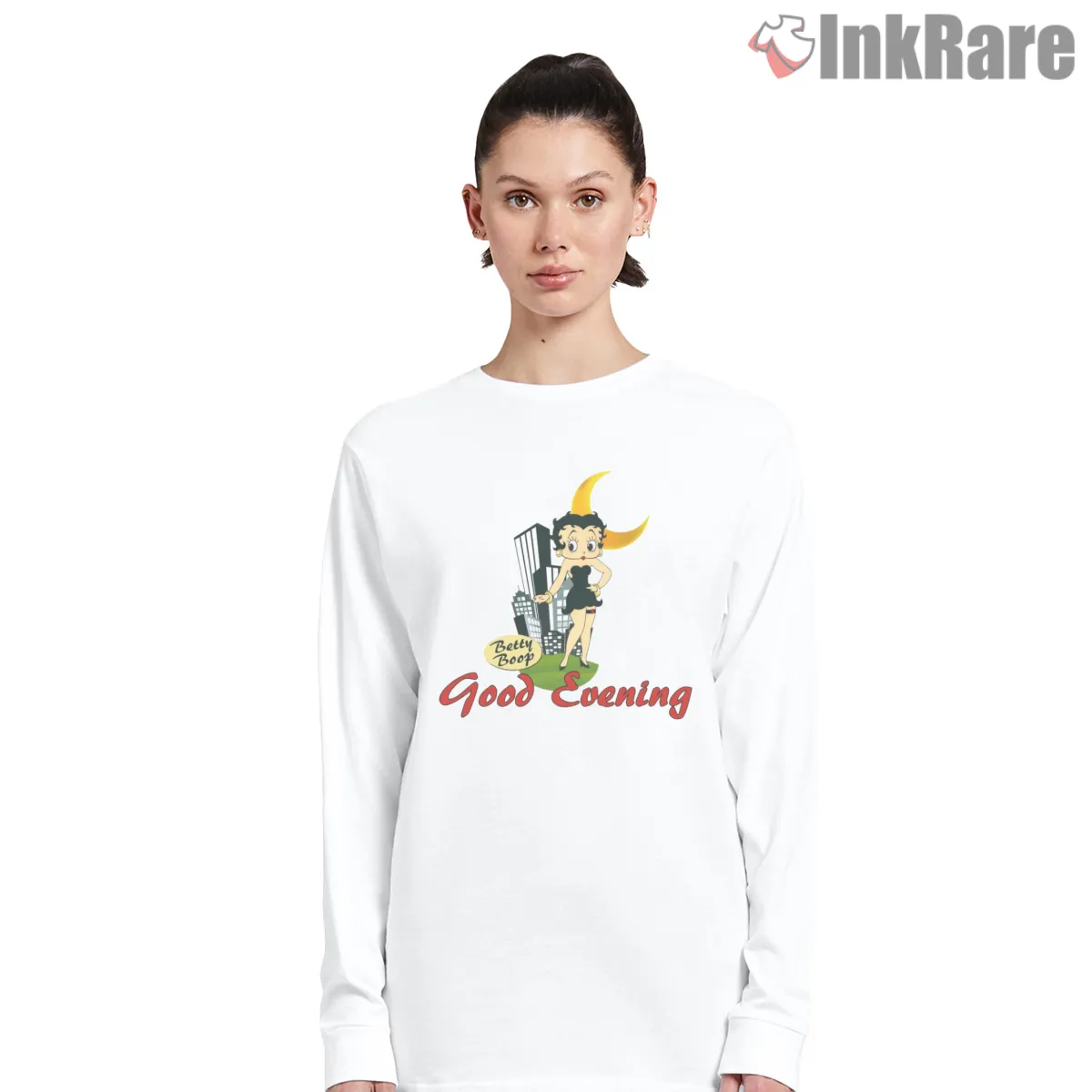 Betty Boop Good Evening City Lights Shirt on white long sleeve shirt for women graphic tee