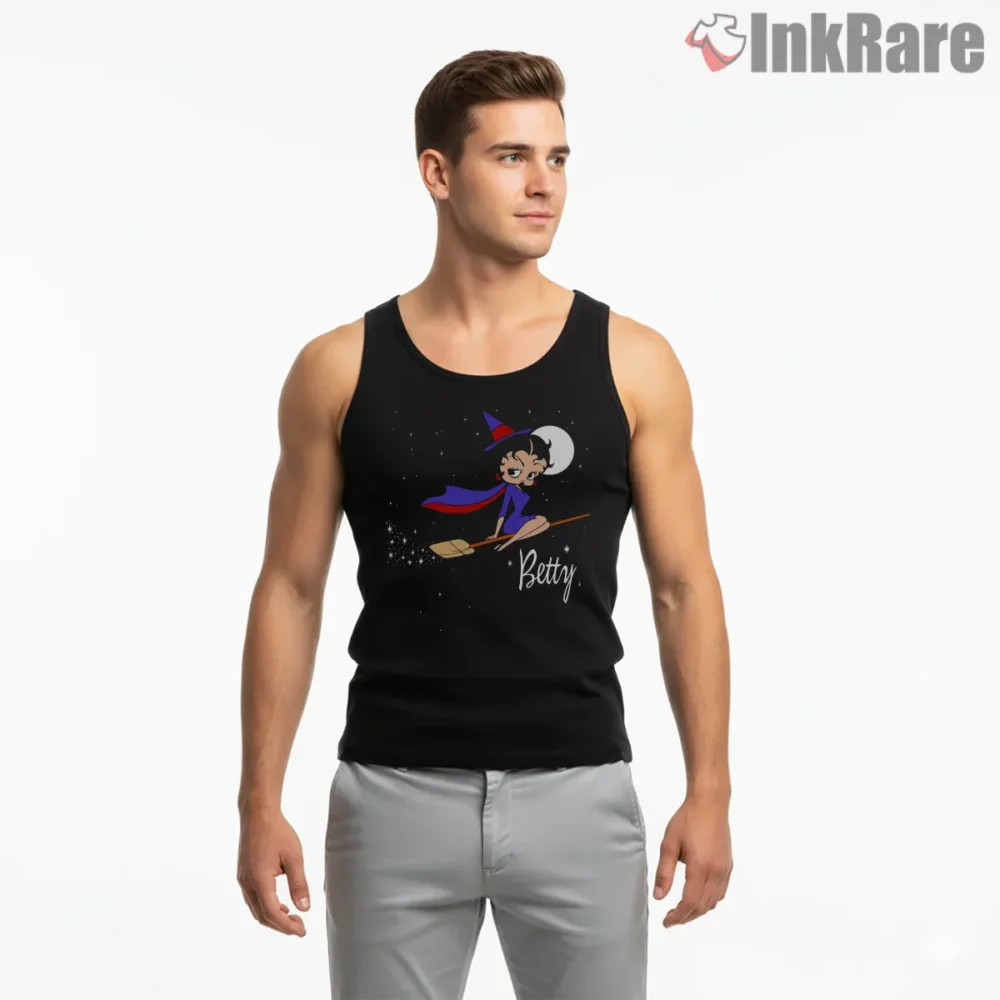 Betty Boop Halloween Witch Starry Night Shirt on black tank top for men graphic tee