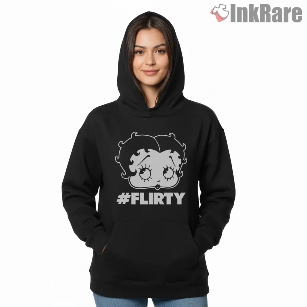 Betty Boop Hashtag Flirty Closeup Shirt on black hoodie for women graphic tee