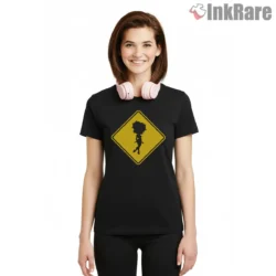 Betty Boop Hot Girl Crossing Road Sign Shirt on black short sleeve shirt for women graphic tee