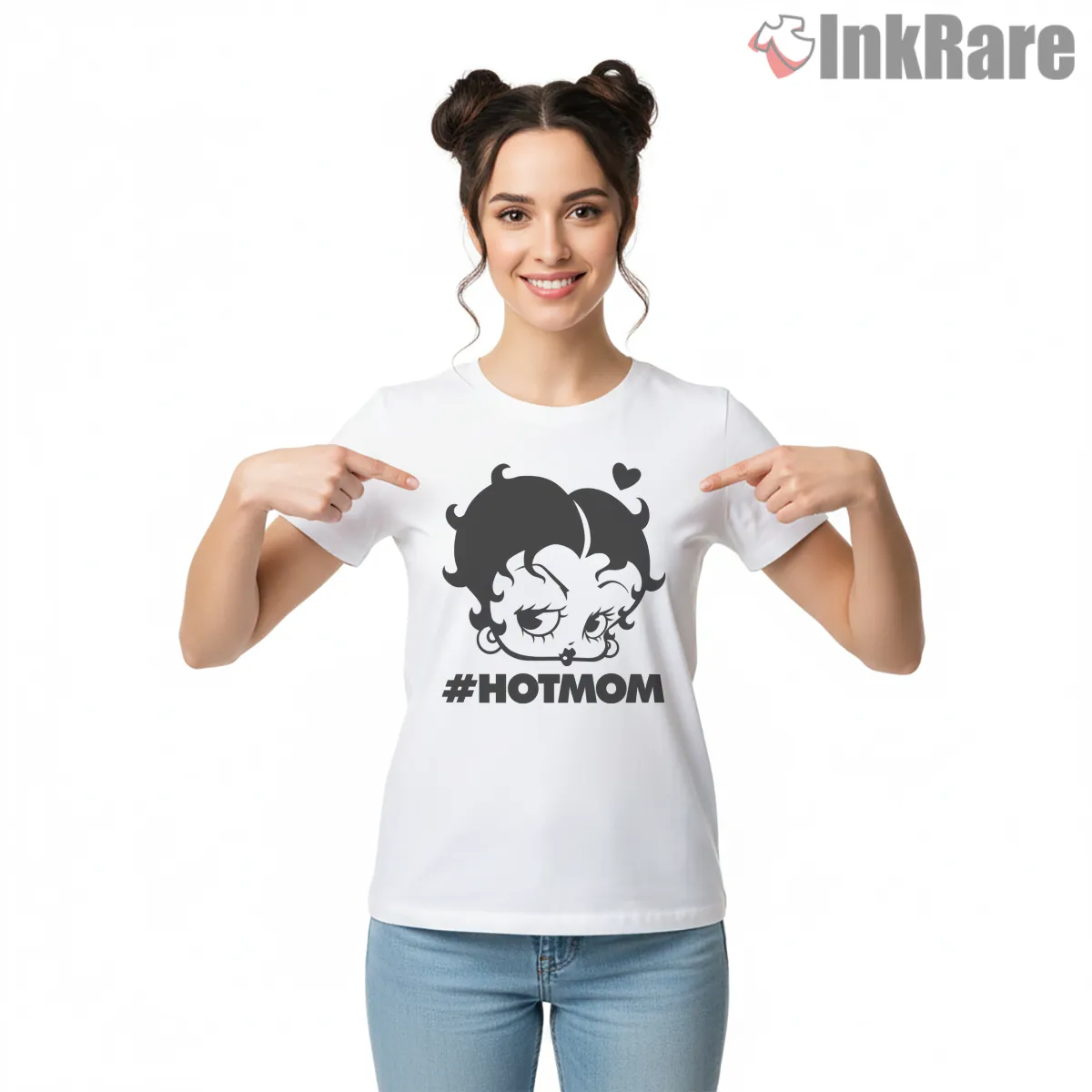 Betty Boop Hot Mom Hashtag Graphic Short Sleeve White Betty Boop Hot Mom Hashtag Graphic Shirt on white short sleeve shirt for women graphic tee