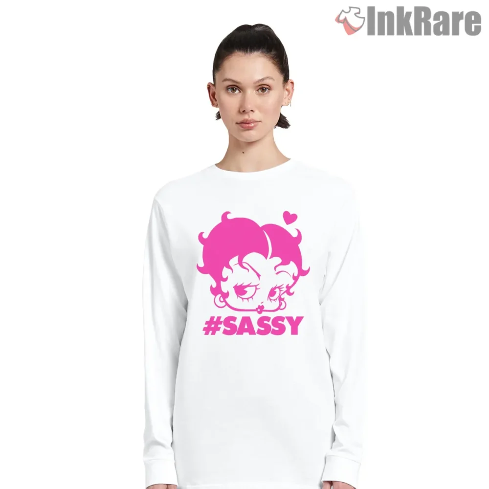 Betty Boop Hot Pink Sassy Attitude Shirt on white long sleeve shirt for women graphic tee