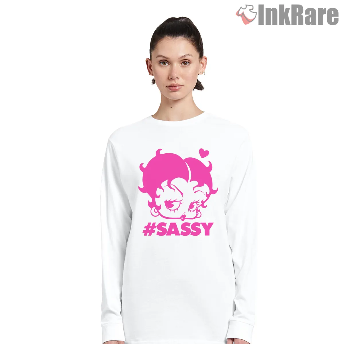 Betty Boop Hot Pink Sassy Attitude Long Sleeve White Betty Boop Hot Pink Sassy Attitude Shirt on white long sleeve shirt for women graphic tee