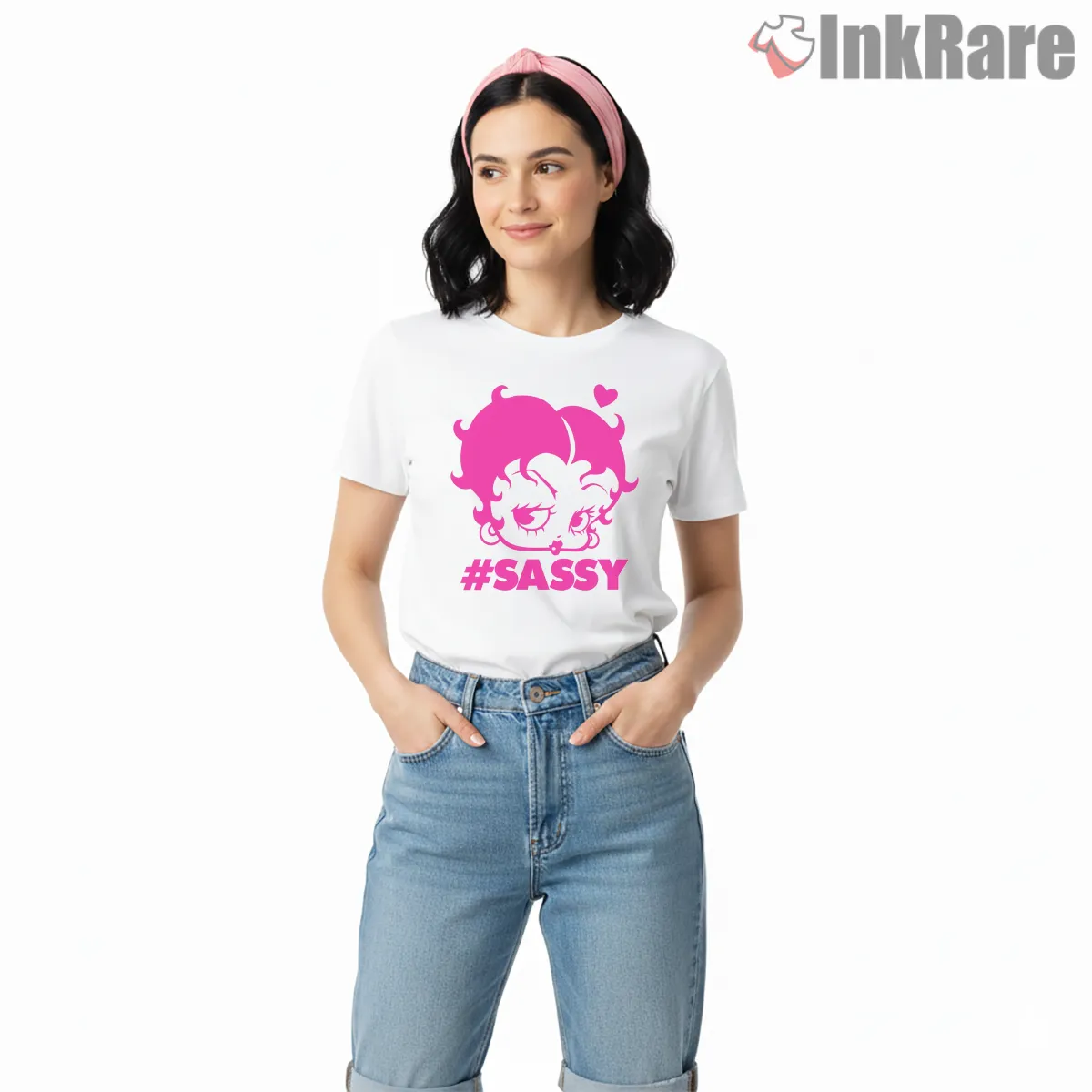 Betty Boop Hot Pink Sassy Attitude Shirt on white short sleeve shirt for women graphic tee