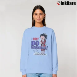 Women’s Betty Boop I Don't Do Mornings Coffee Robe Relaxed Sweatshirt in light blue | Soft, Laid-Back Vibe