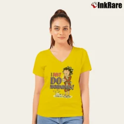 Women’s Betty Boop I Don't Do Mornings Coffee Robe V-Neck Tee in yellow | Chic Neckline, Soft Texture