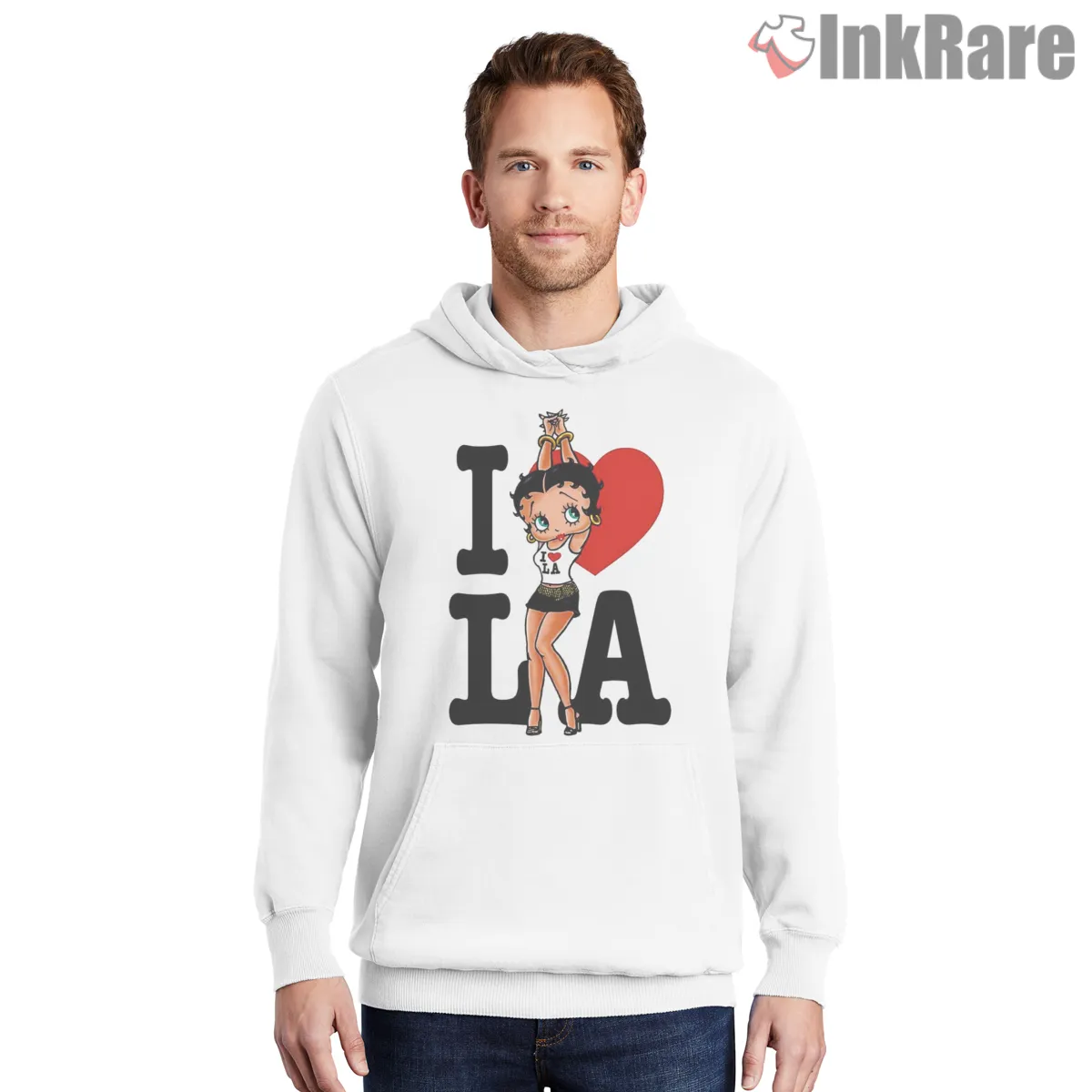 Betty Boop I Love La City Style Shirt on white hoodie for men graphic tee