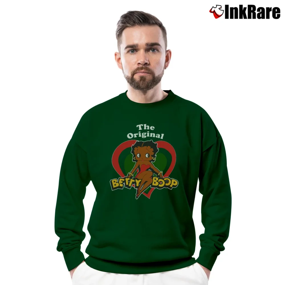 Men’s Betty Boop I Love My Black Skin Afro American Crewneck Sweatshirt in forest green | Cozy Fabric, Clean Style