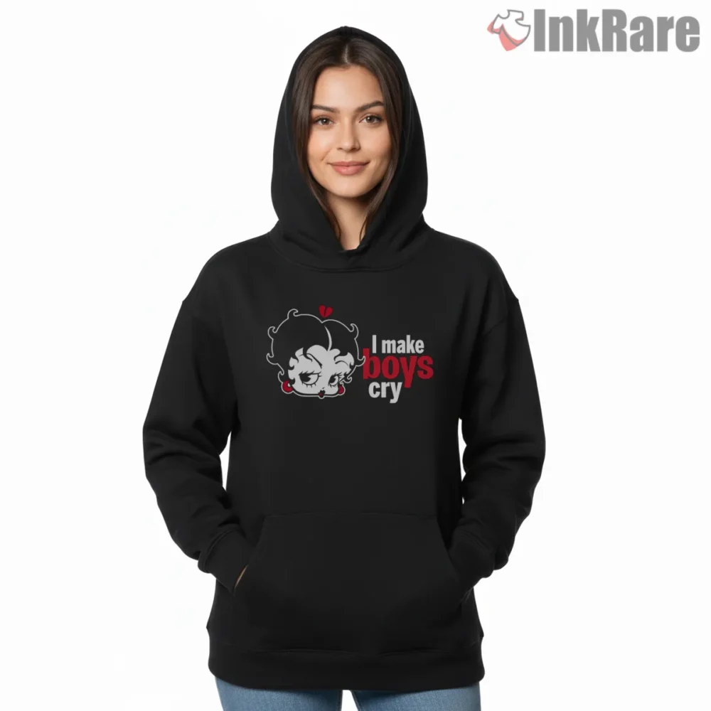 Betty Boop I Make Boys Cry Attitude Shirt on black hoodie for women graphic tee