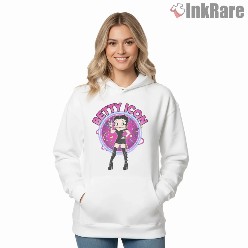 Betty Boop Icon Neon Retro Style Shirt on white hoodie for women graphic tee