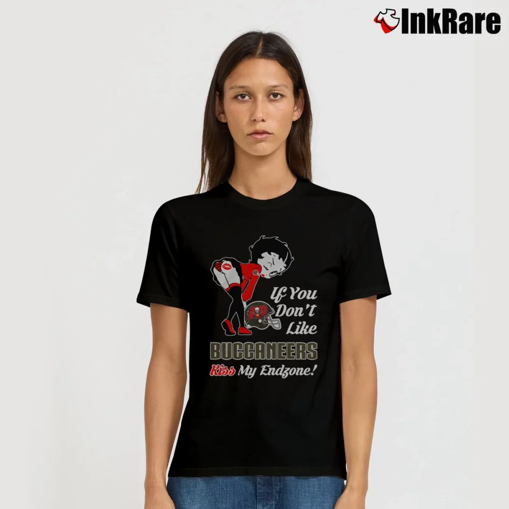 Women’s Betty Boop If You Don't Like Kiss My Endzone Tampa Bay Buccaneers Signature T-Shirt in black | Soft, Flattering Fit