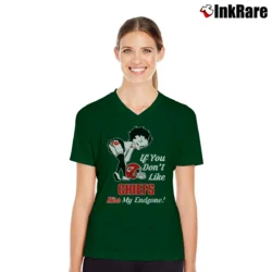 Women’s Betty Boop Kansas City Chiefs If You Don't Like Kiss My Endzone Football V-Neck Tee in forest green | Chic Neckline, Soft Texture