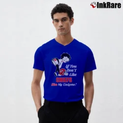 Men’s Betty Boop Kansas City Chiefs If You Don't Like Kiss My Endzone Football V-Neck Tee in royal blue | Sharp, Breathable, Everyday Staple