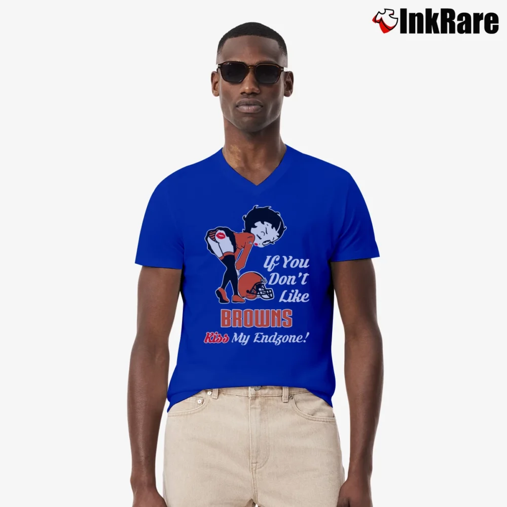 Men’s Betty Boop Kiss My Endzone Cleveland Browns V-Neck Tee in royal blue | Sharp, Breathable, Everyday Staple