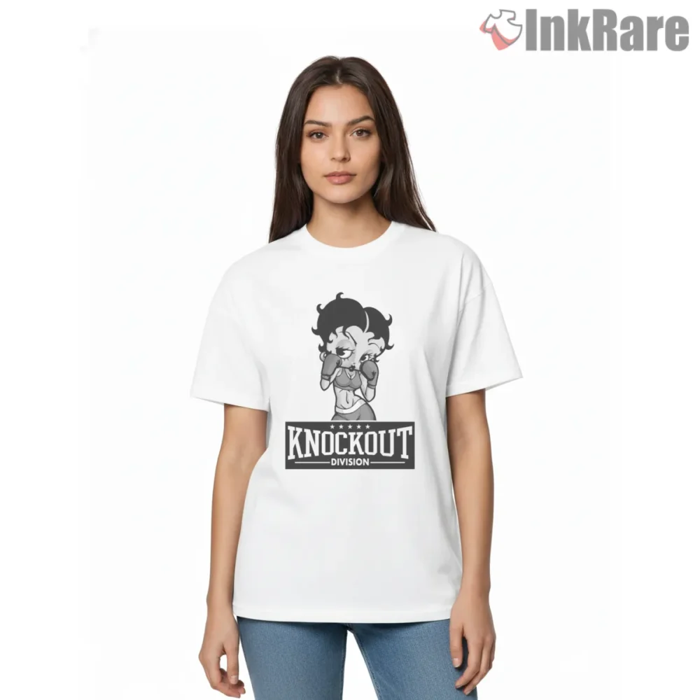 Betty Boop Knockout Boxing Division Shirt on white short sleeve shirt for women graphic tee