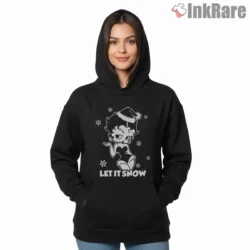 Betty Boop Let It Snow Christmas Santa Hat Shirt on black hoodie for women graphic tee