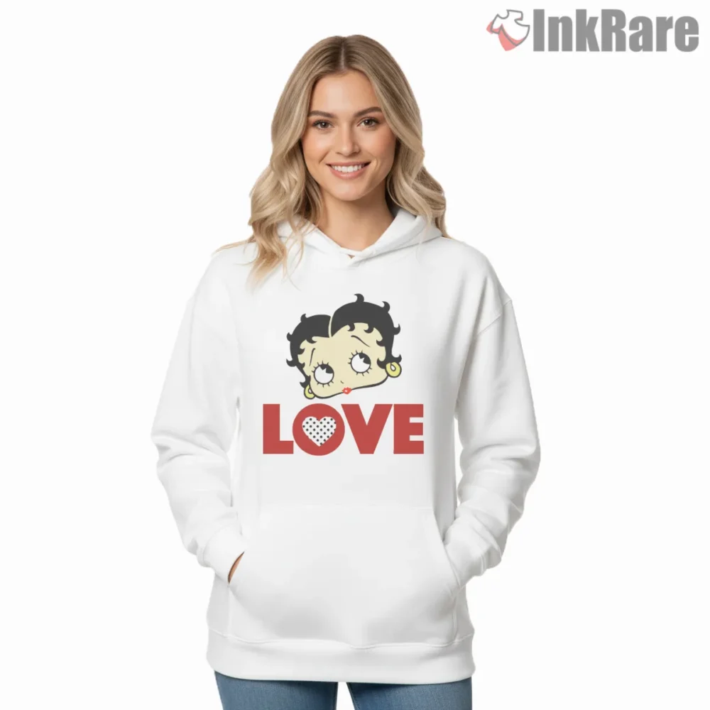 Betty Boop Love Letter Graphic Logo Shirt on white hoodie for women graphic tee