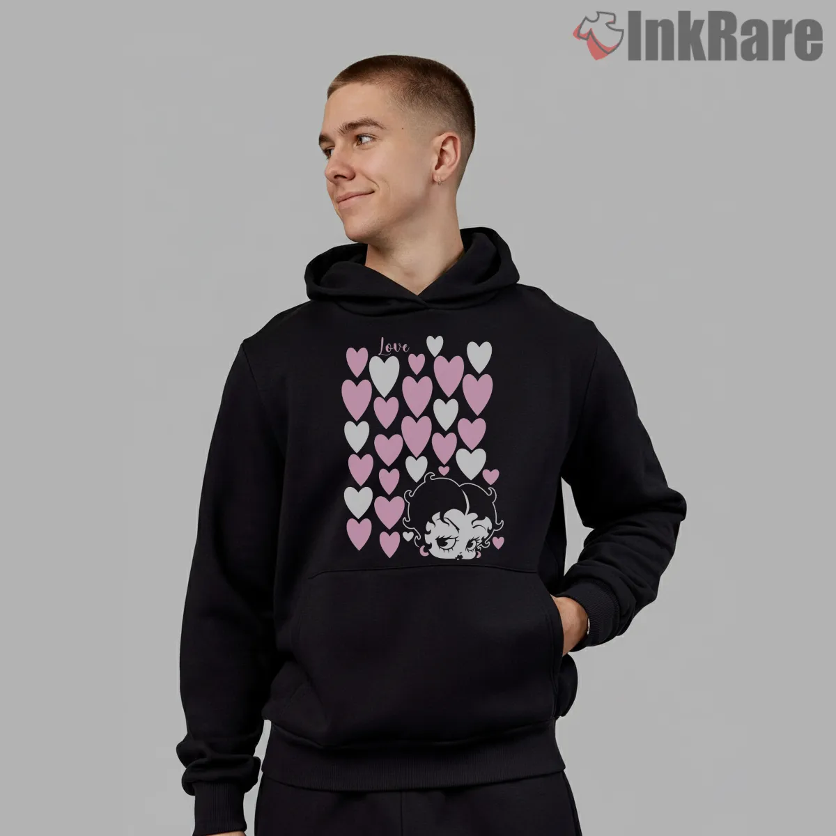 Betty Boop Love Lots Of Hearts Hoodie Black Betty Boop Love Lots Of Hearts Shirt on black hoodie for men graphic tee