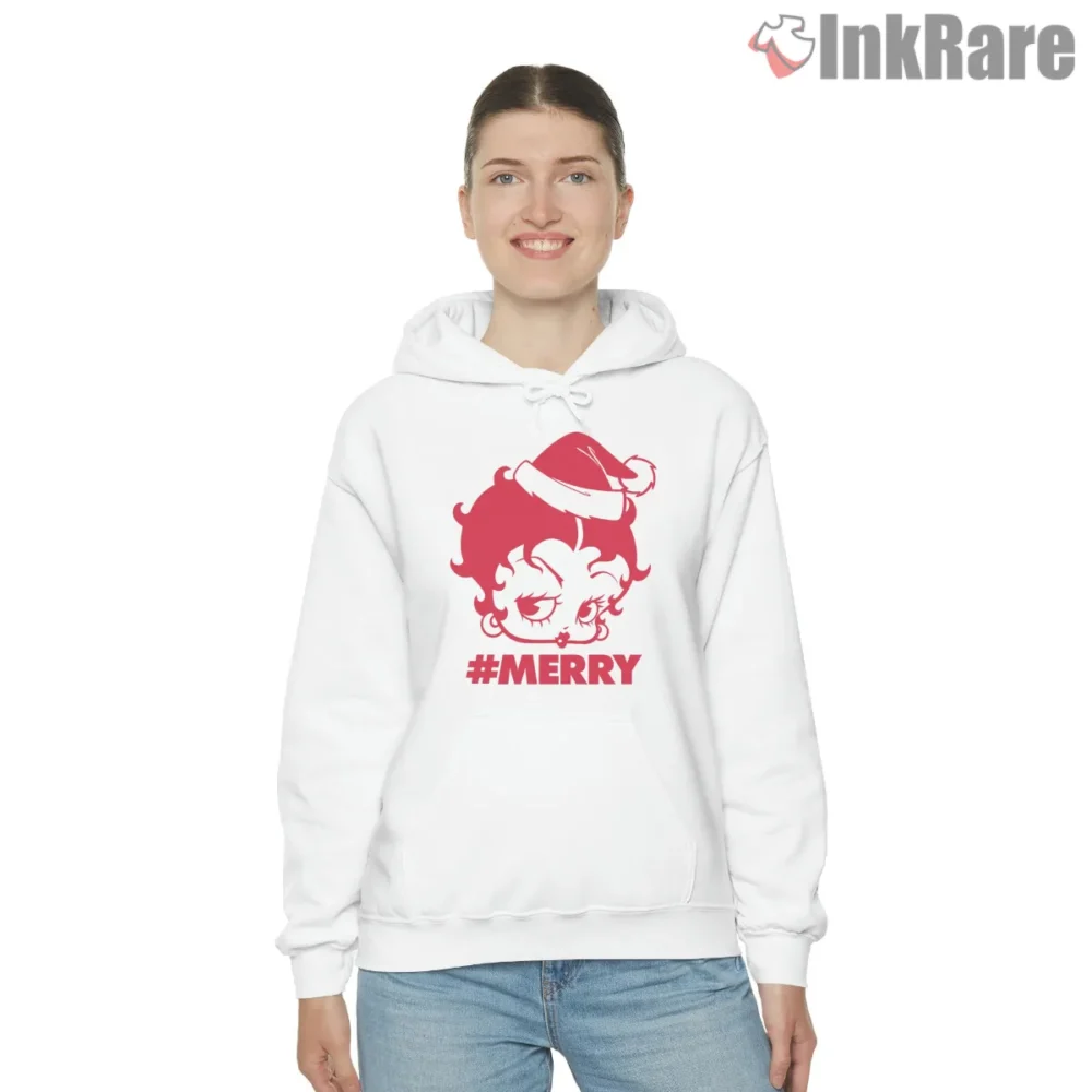 Betty Boop Merry Hashtag Christmas Santa Shirt on white hoodie for women graphic tee