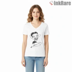Betty Boop Minimal Swimsuit Line Art Shirt on white v-neck shirt for women graphic tee