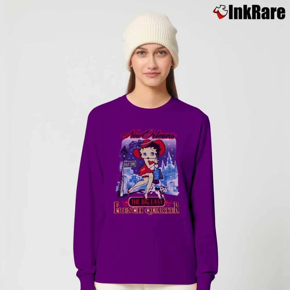 Women’s Betty Boop New Orleans Big Easy French Quarter Graphic Long-Sleeve Top in purple | Sleek, Versatile, All-Season