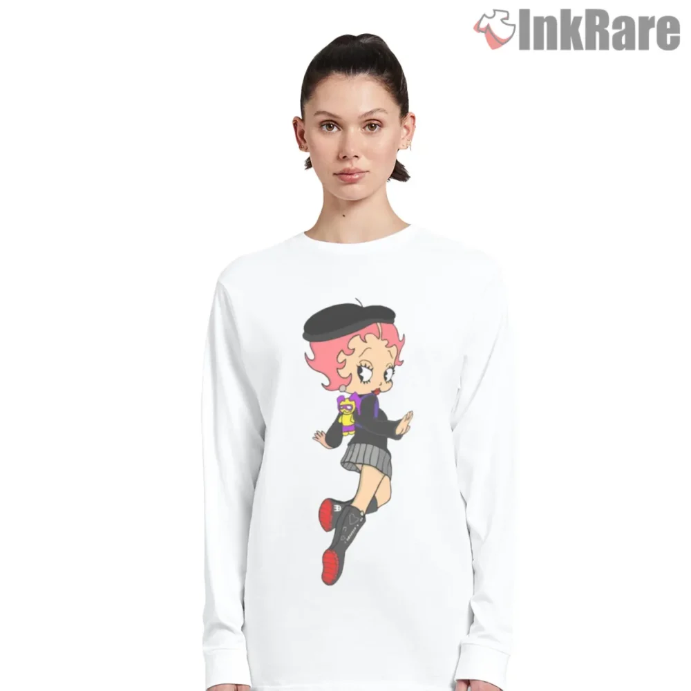 Betty Boop Pink Hair City Fashion Shirt on white long sleeve shirt for women graphic tee