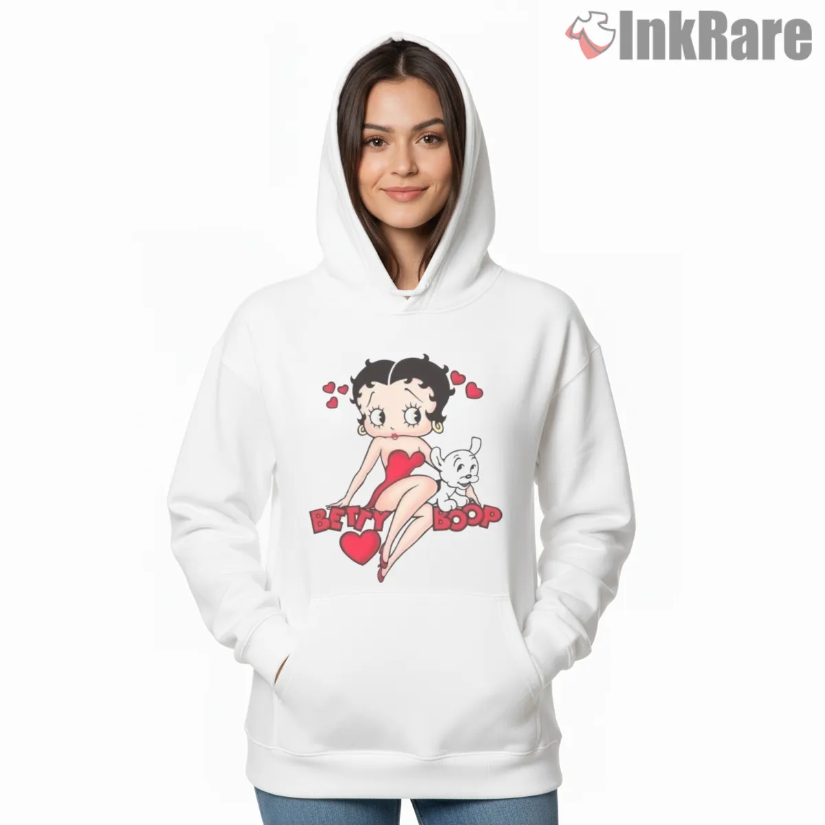Betty Boop Puppy Heart Companion Shirt on white hoodie for women graphic tee
