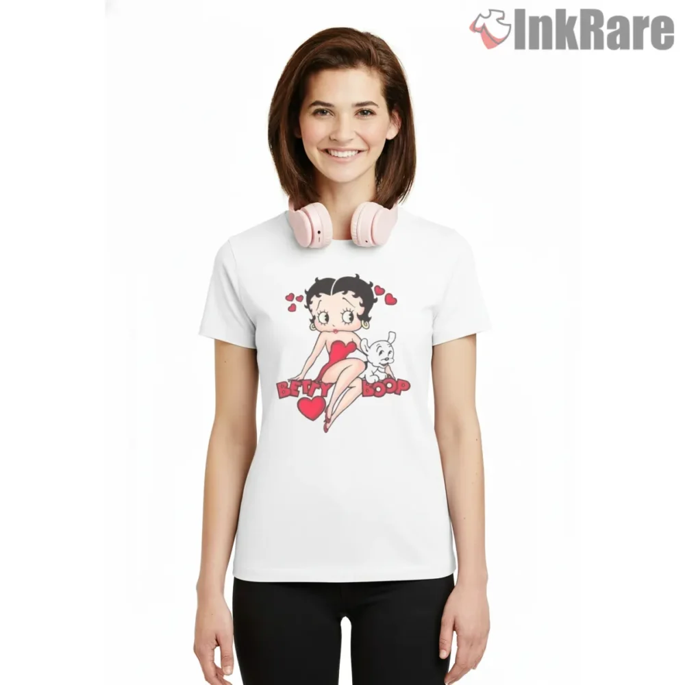 Betty Boop Puppy Heart Companion Shirt on white short sleeve shirt for women graphic tee