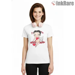 Betty Boop Puppy Heart Companion Shirt on white short sleeve shirt for women graphic tee