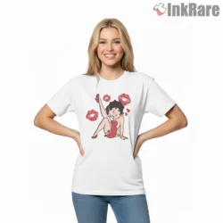 Betty Boop Red Dress Kisses Pinup Pose Shirt on white short sleeve shirt for women graphic tee