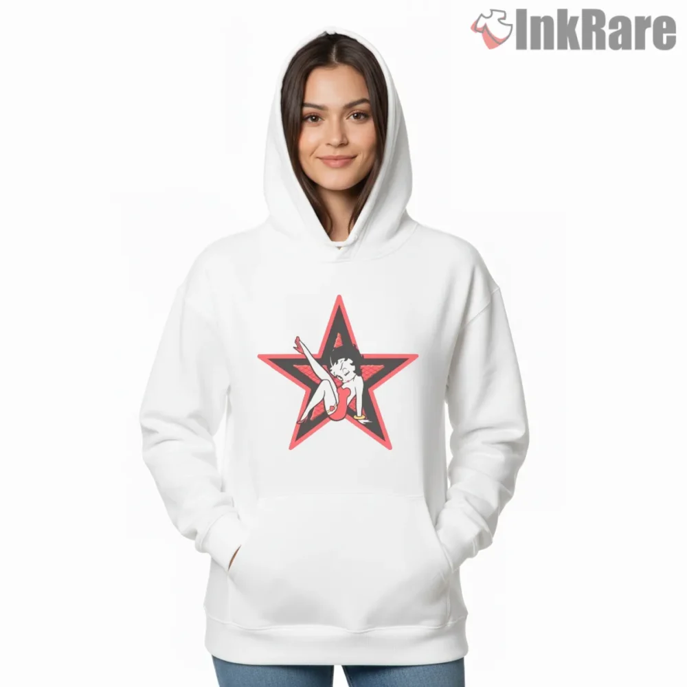 Betty Boop Red Star Classic Logo Shirt on white hoodie for women graphic tee
