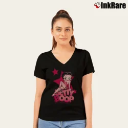 Women’s Betty Boop Sexy Star Retro Classic Cartoon V-Neck Tee in black | Chic Neckline, Soft Texture