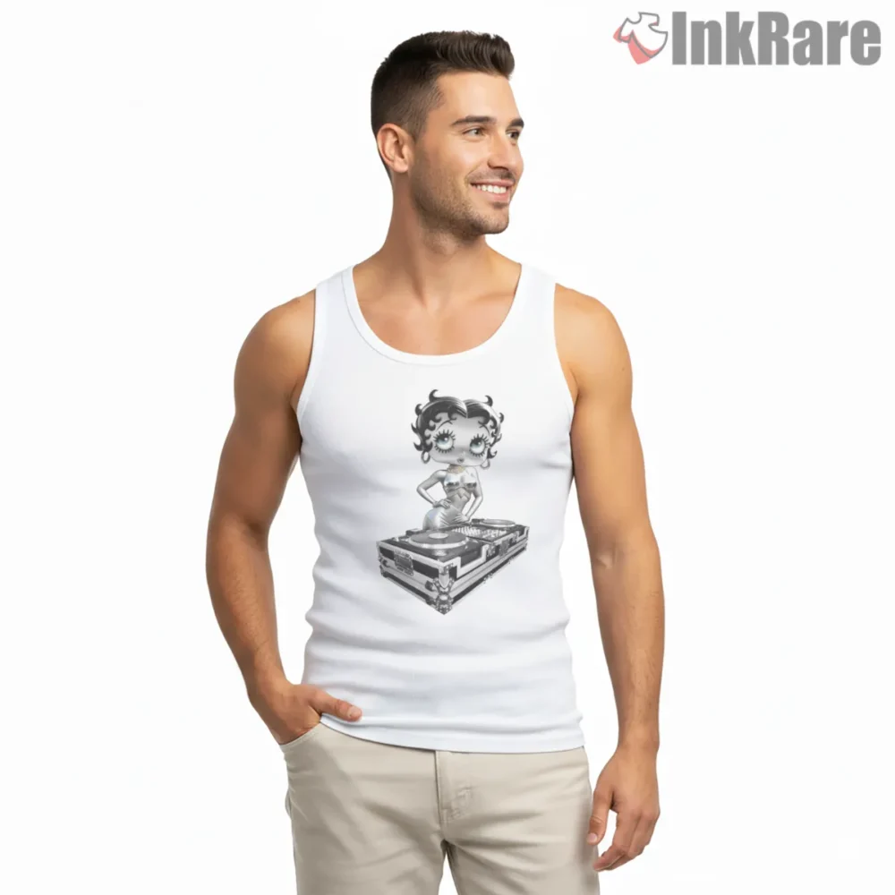 Betty Boop Silver Dj Turntables Hip Hop Club Shirt on white tank top for men graphic tee
