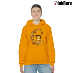 Women’s Betty Boop Sitting On Crescent Moon Cartoon Cozy Hoodie in orange | Warm, Structured, Stylish